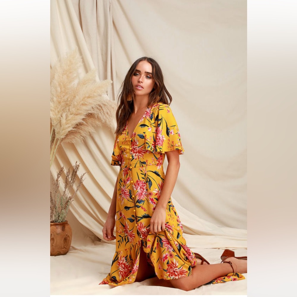 Sunshine and smiles mustard high low dress